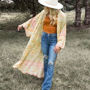 New Desert Blossom Floral Print Kimono Duster Robe